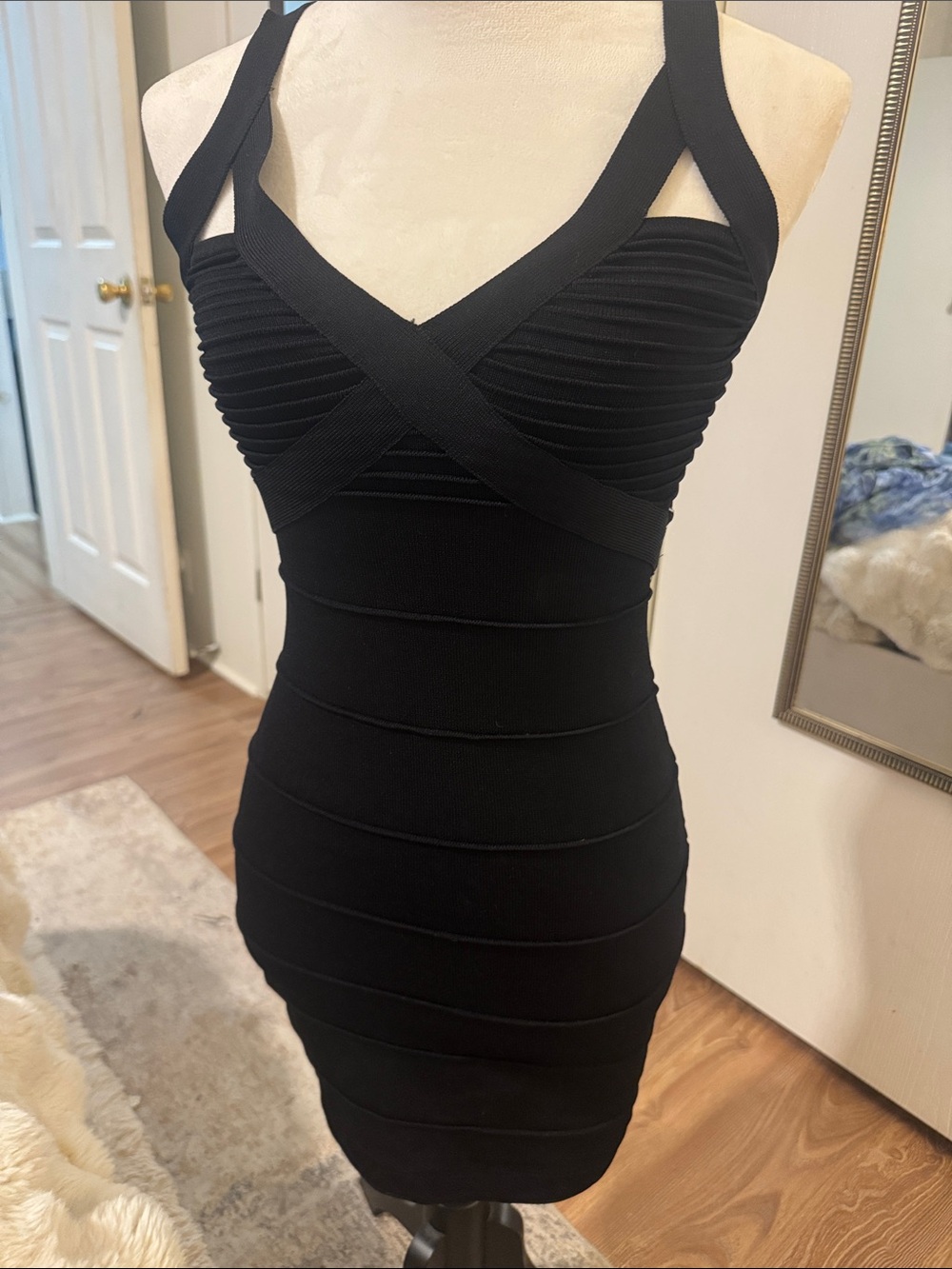 Vintage y2k Bebe Black Bandage Bodycon Dress - Women small